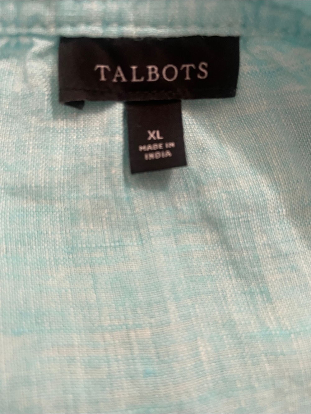 Talbots Aqua Tie-Front Linen Peasant Blouse, XL - Picture 4 of 5